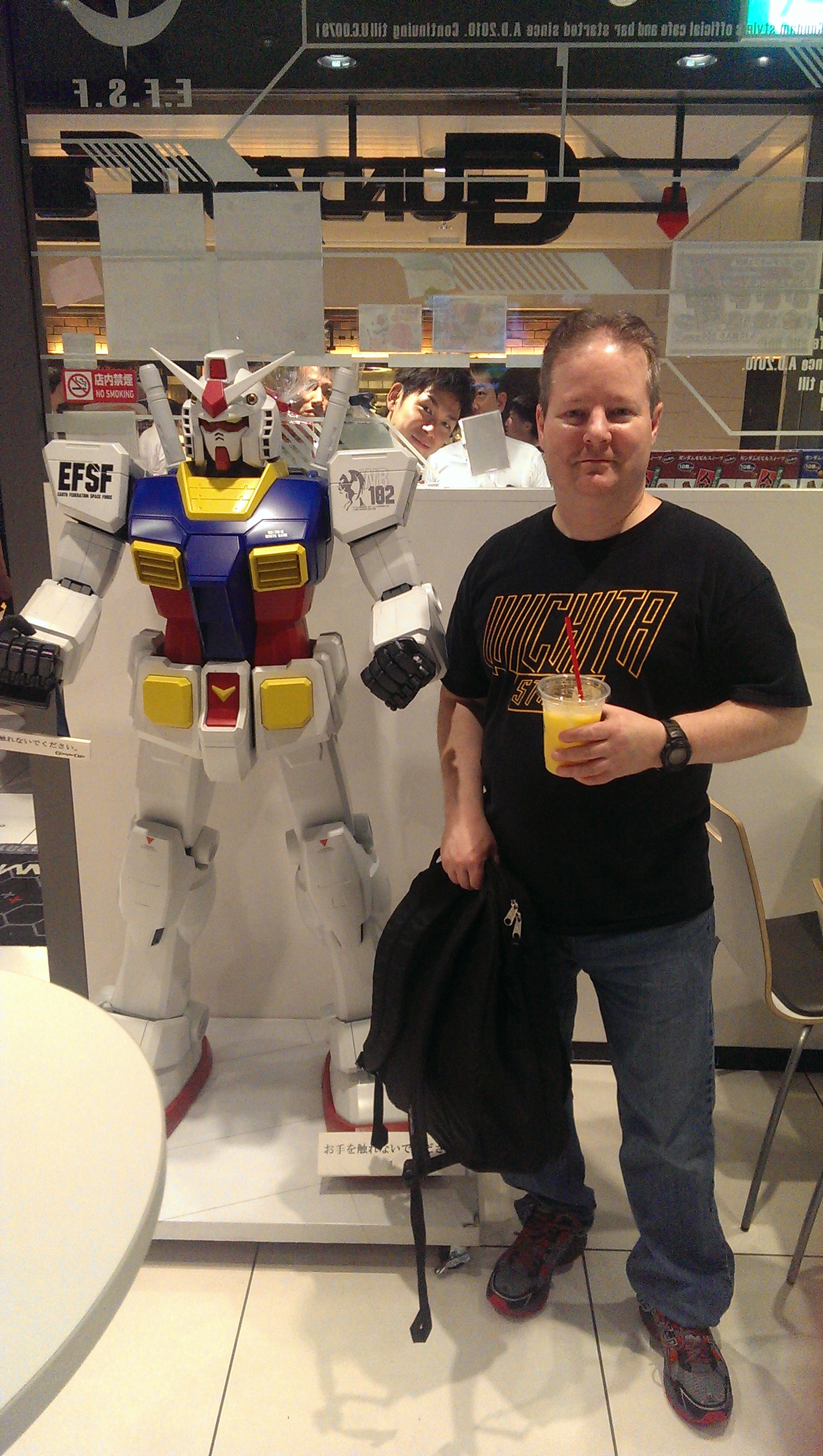 And the Gundam on display in the cafe.