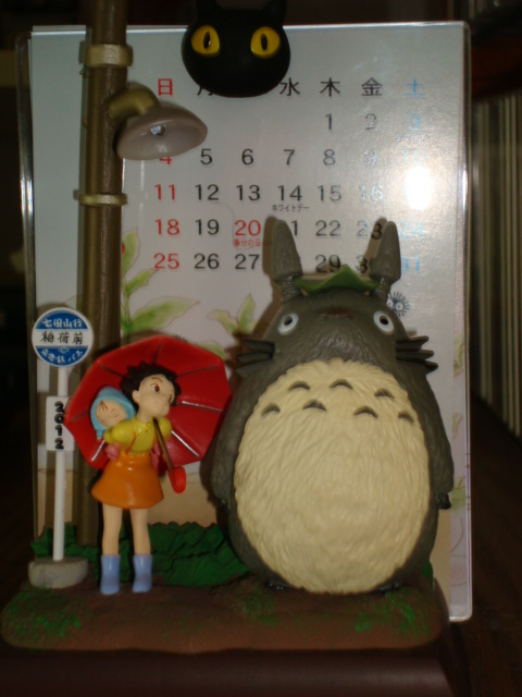 Totoro calendar that Barbara found for this Christmas. The street lamp even works on it.